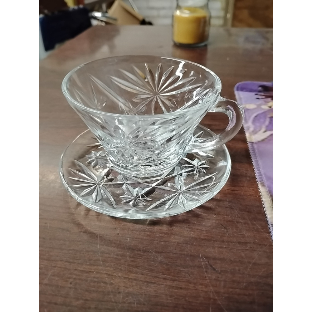 One Vintage Anchor Hocking Star Mug With Saucer